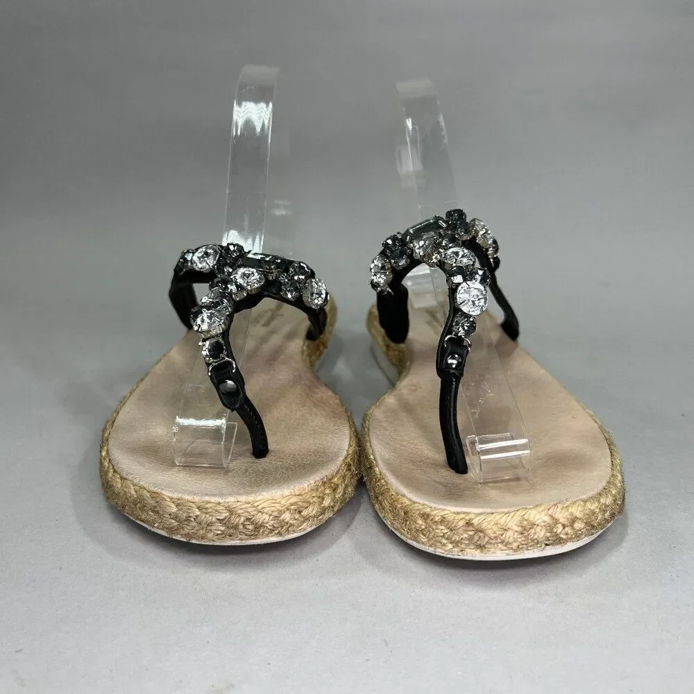 Tommy Bahama Ilysa Sandals Women's 8 Black Beaded‎ Rhinestone Espadrille Thong